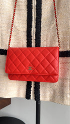 Chanel Red Quilted Leather Timeless Classic Wallet on Chain Bag