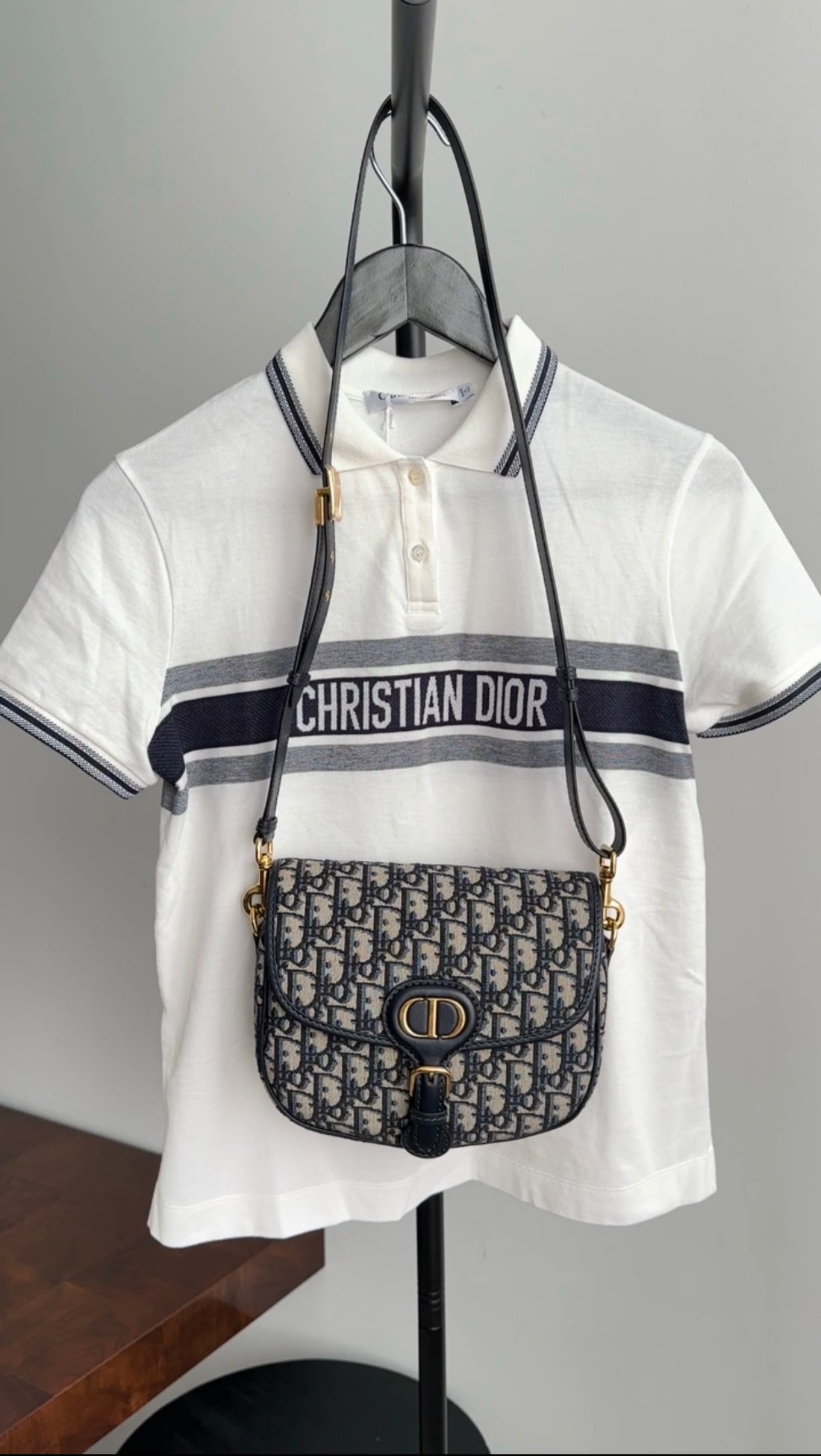 Christian Dior White and Navy Logo Polo Tee - S