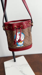 Gucci x Doremon Burgundy Monogram Candy Mini Bucket Bag