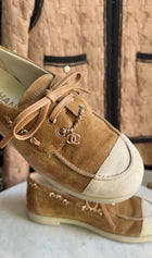 Chanel Beige 2025 Interlocking CC Suede Chain Oxford Shoes - 37C