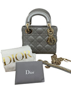 Christian Dior 2020 Pearl Grey Cannage Lambskin Mini Lady Dior Two Way Chain Bag