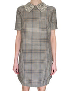 Oscar De La Renta Beige Lace Collar Plaid-Check Mini Shift Dress -  US 6
