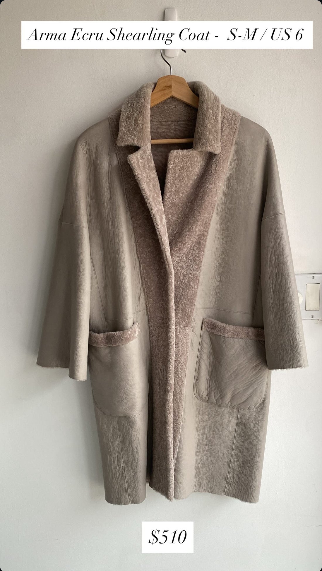 Arma Ecru Shearling Coat - US 6