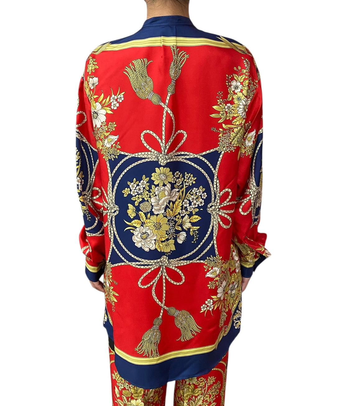 Gucci Red Silk Floral Tassel Print Tunic Shirt - 40 / US 4