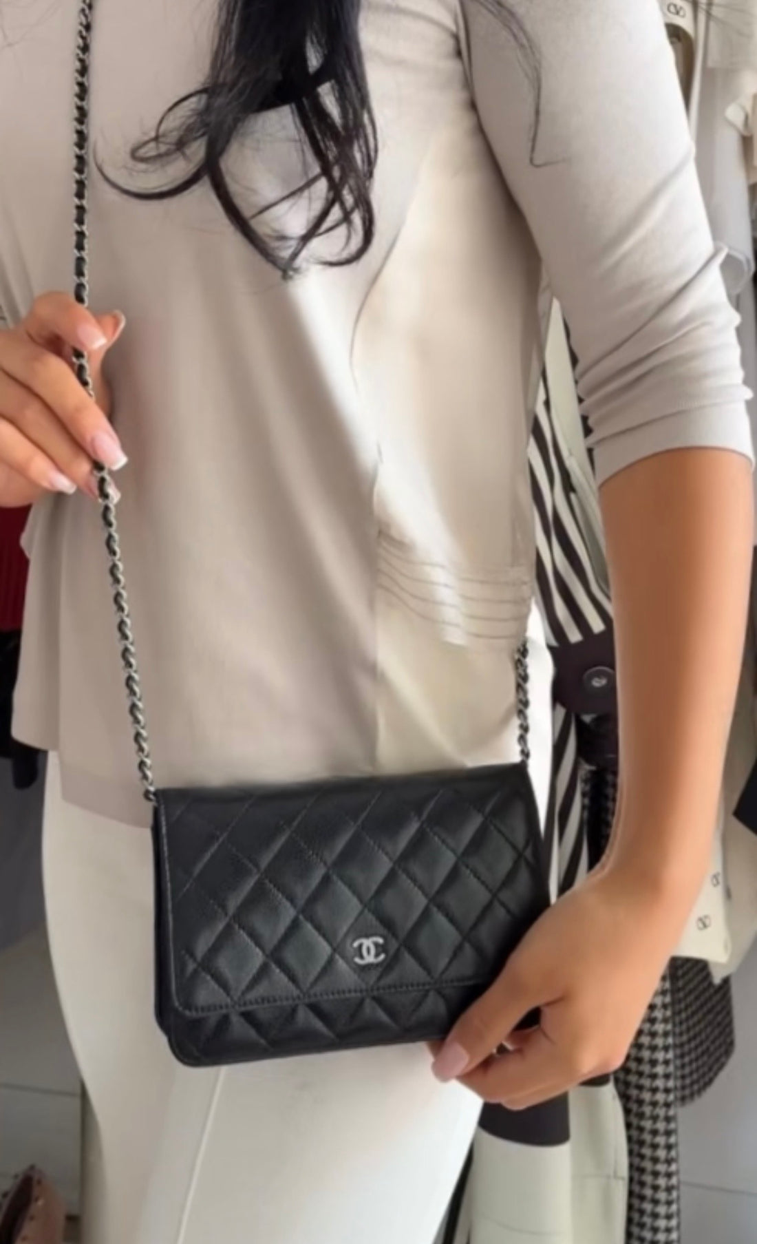 Chanel Black Caviar Leather CC Classic Wallet on Chain SHW
