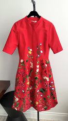 Oscar de la Renta Red Embroidered Cocktail Dress - 4