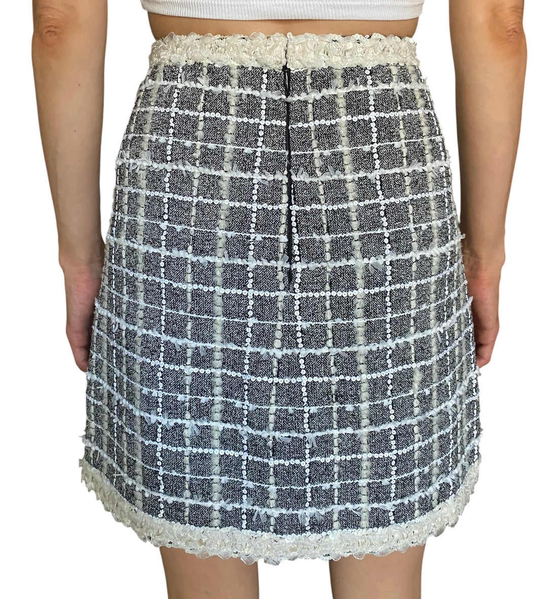 Giambattista Valli Grey & White Sequin Check Tweed 2-Piece Jacket & Skirt Set - IT 44 / US 6-8