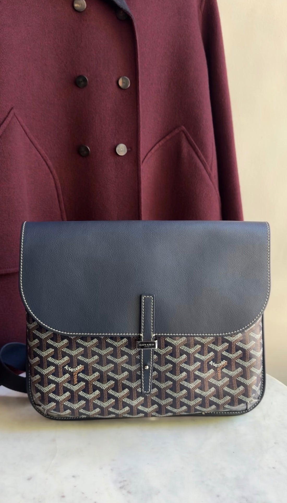 Goyard Navy Coursier Messenger Goyardine Coated Canvas Bag