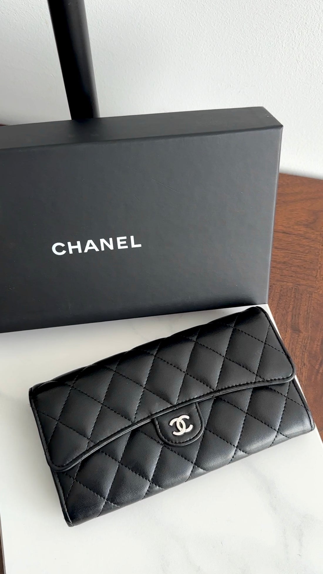 Chanel Black Lambskin Quilted Leather CC Flap Continental Wallet