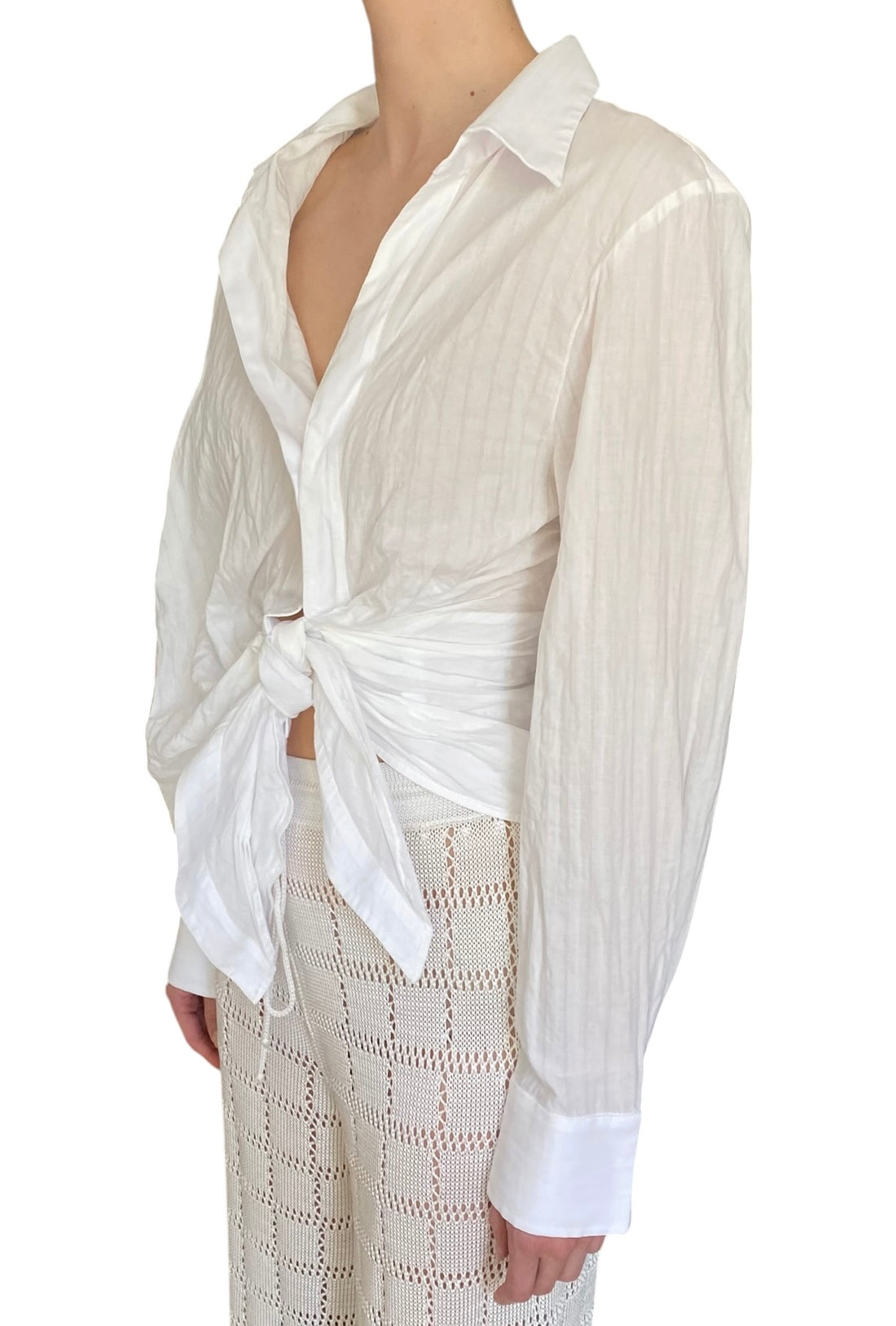 Jacquemus White “Bahia” Tie-Front Long-Sleeve Coverup Shirt - IT 36 / US 2