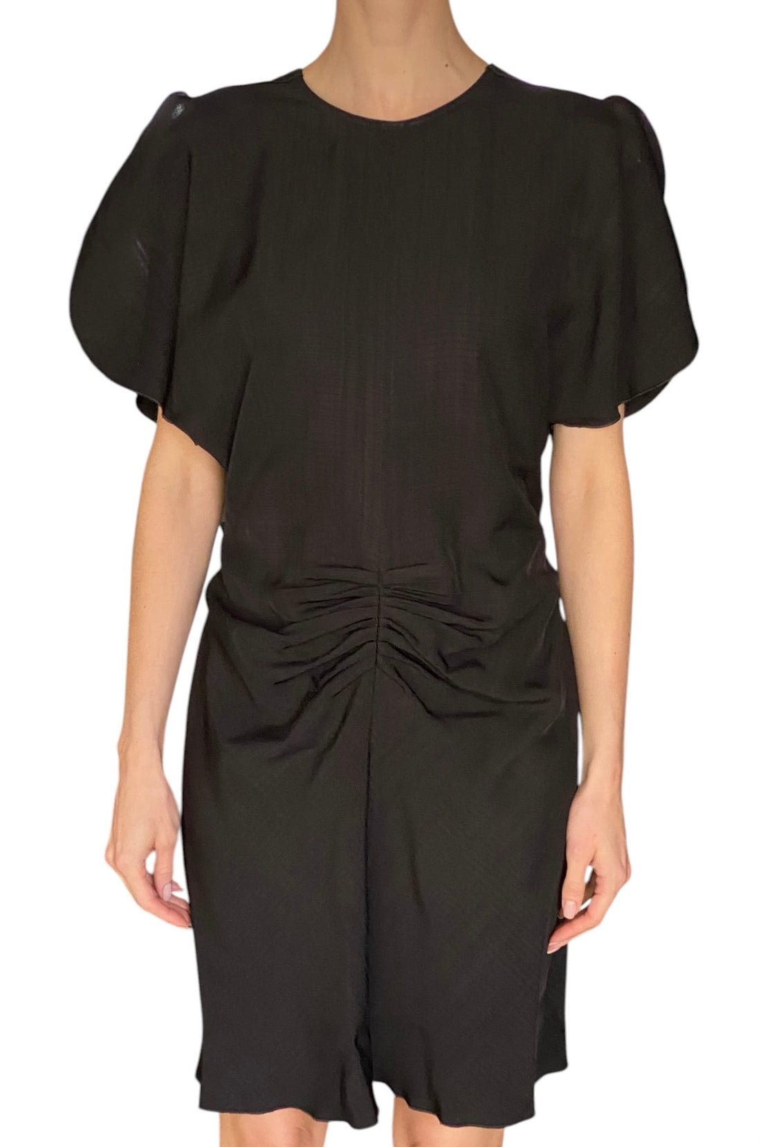 Victoria Beckham Black Gathered Flutter Sleeve Cocktail Dress - UK 12 / M / US 6-8
