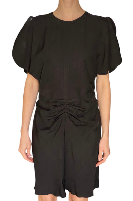 Victoria Beckham Black Gathered Flutter Sleeve Cocktail Dress - UK 12 / M / US 6-8