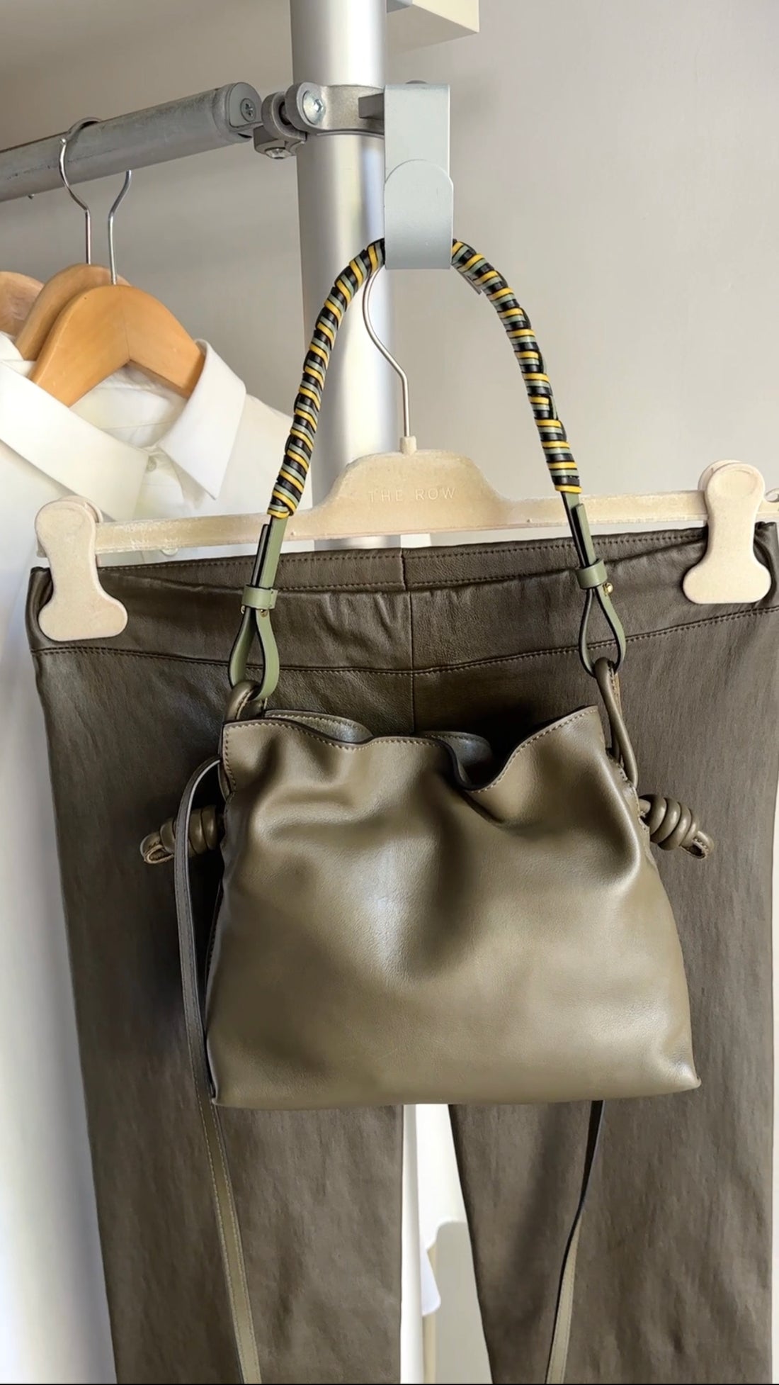 Loewe Olive Green Leather Mini Flamenco Bag