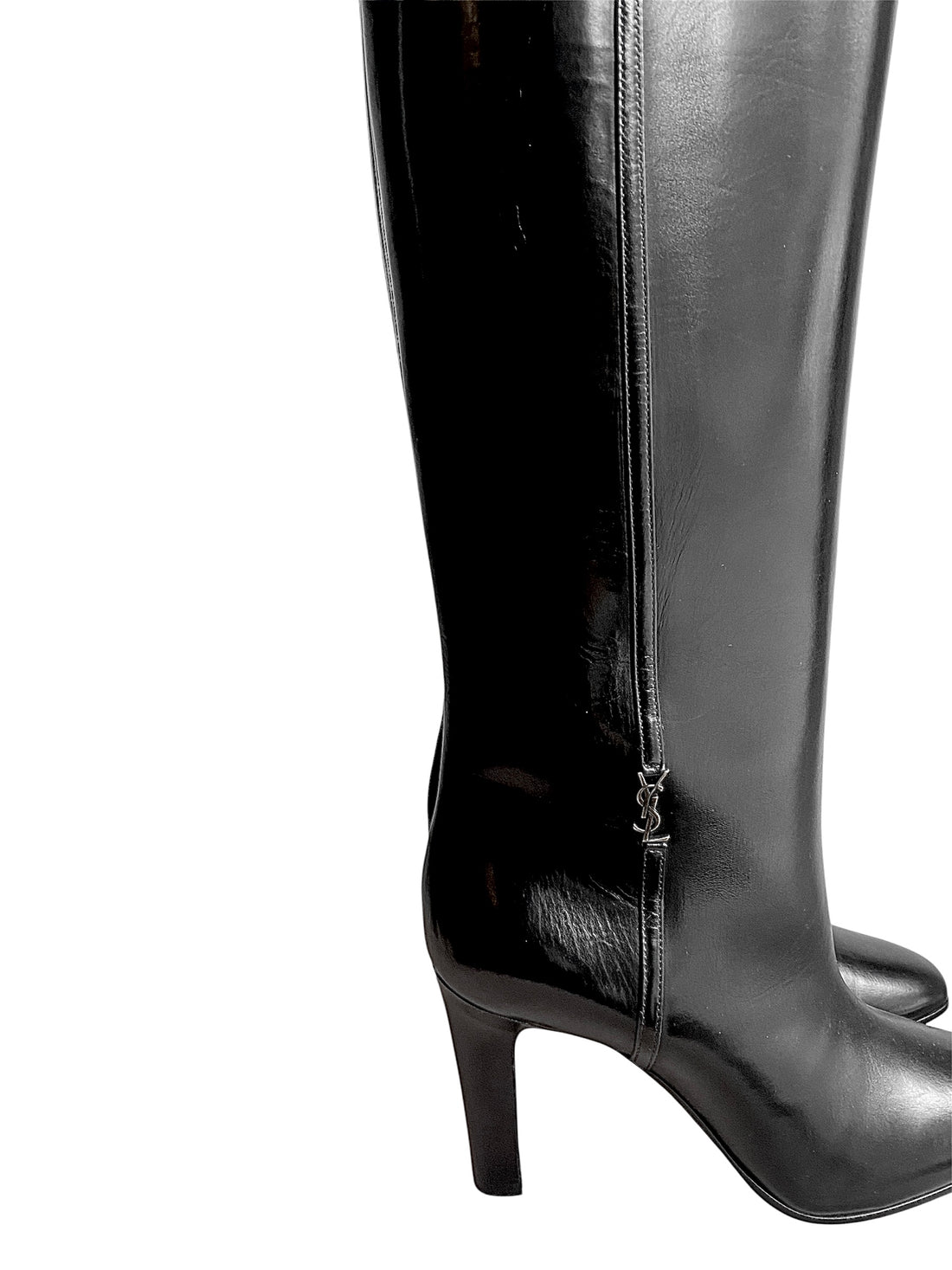 Saint Laurent Black Tall Leather Logo Boot - 37