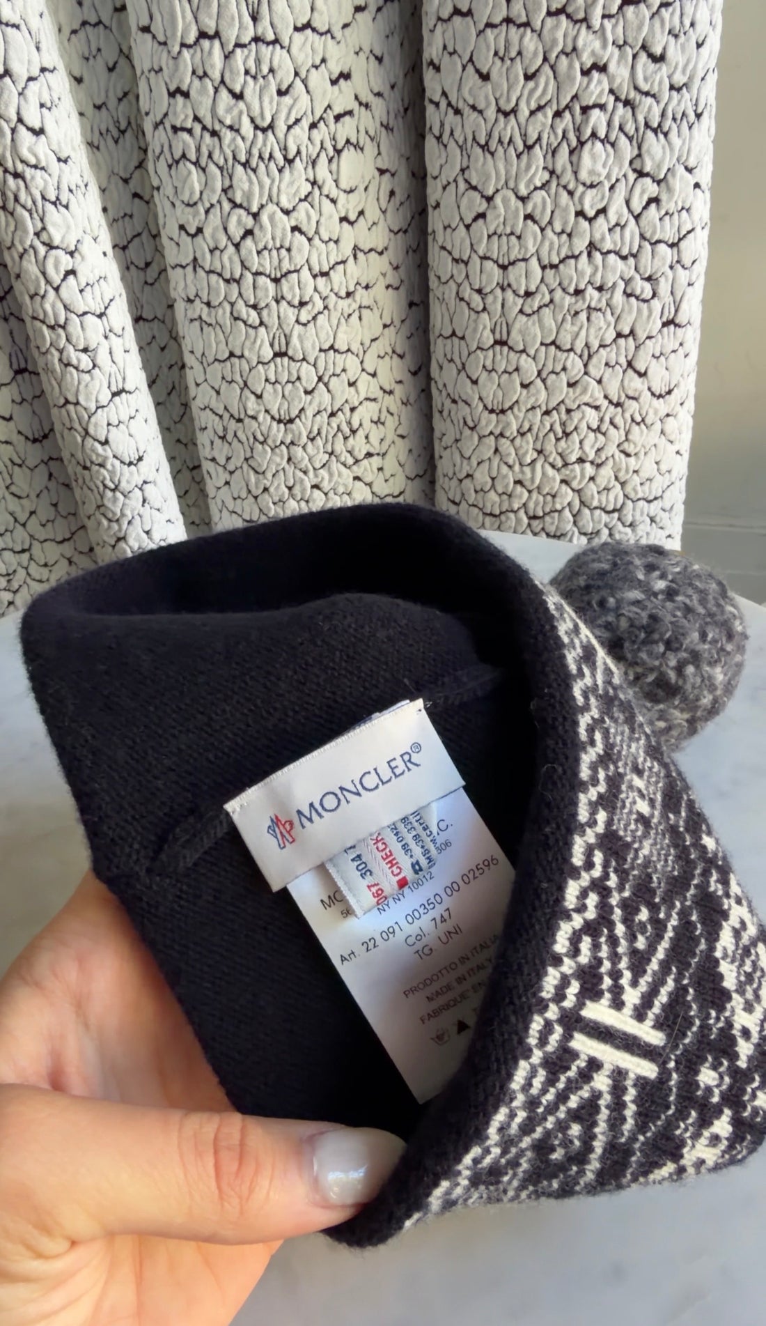 Moncler Black Knit Nordic Style Pom Pom Toque Hat