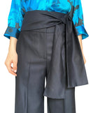 Victoria Beckham Navy Sash Tie Wide Leg Trousers - US 4
