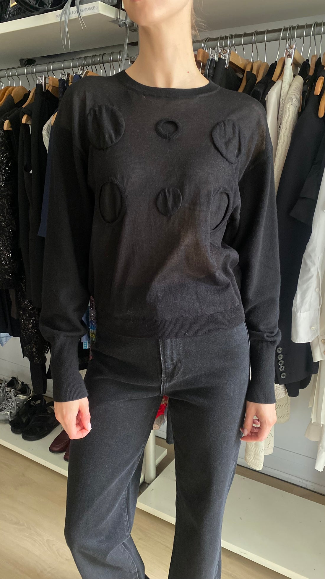 Louis Vuitton Black Cashmere Blend Circle Motif Knit Long Sleeve Top - S
