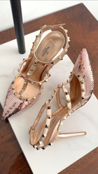 Valentino Rosegold Rockstud Sequin Cage Heels - 40 / 39