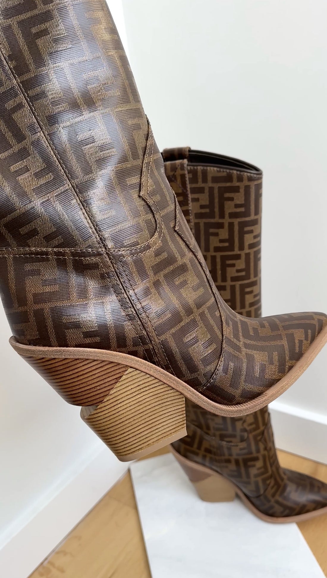 Fendi Brown Zucca Logo Cutwalk Tall Western Boots - 41