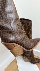 Fendi Brown Zucca Logo Cutwalk Tall Western Boots - 41