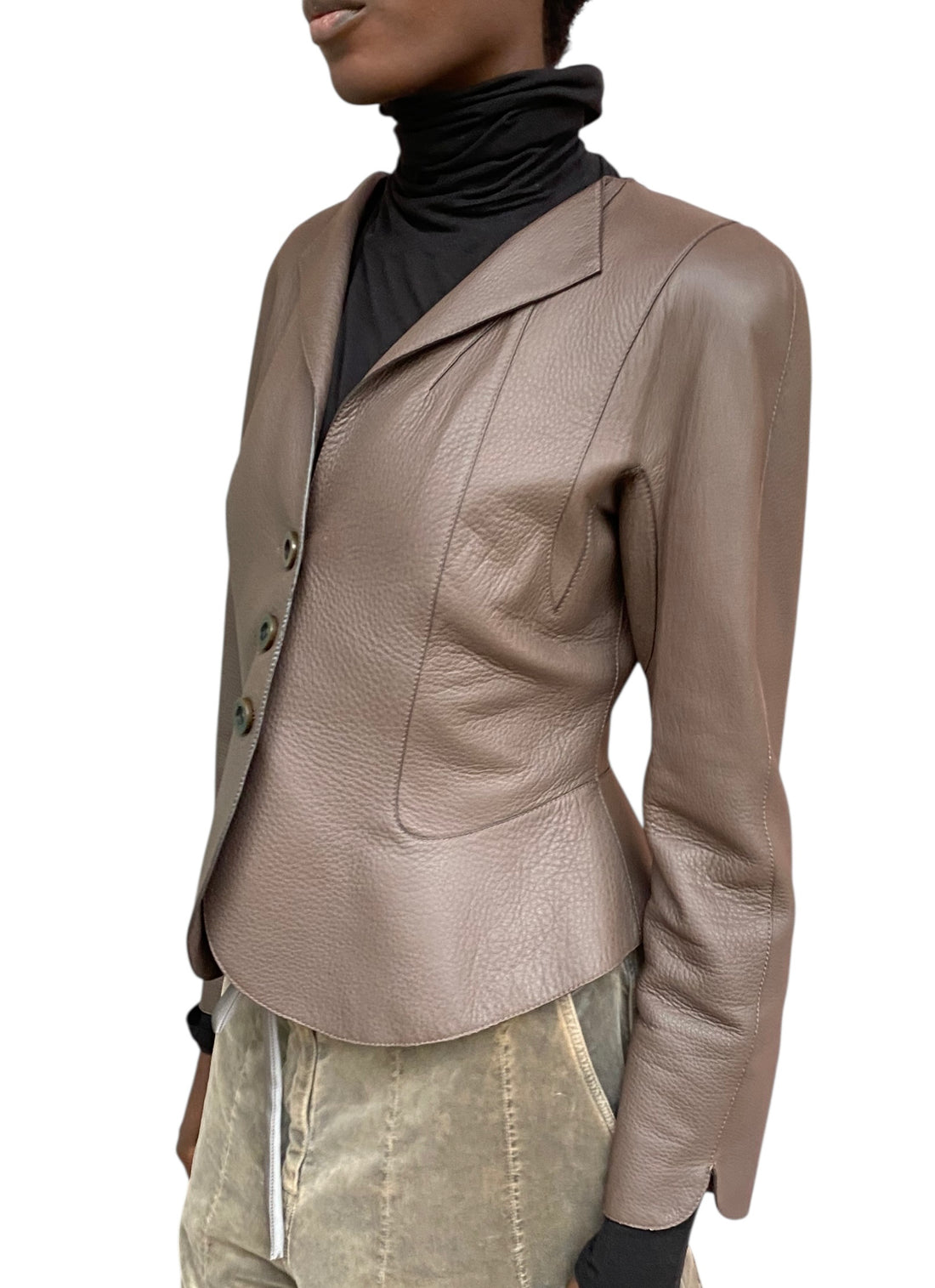 Giorgio Armani Brown Grained Deer Leather Jacket - 44 / US 8