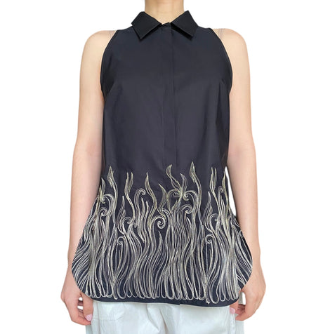 Rochas Black Embroidered Sleeveless Shirt - FR 44 / US 12