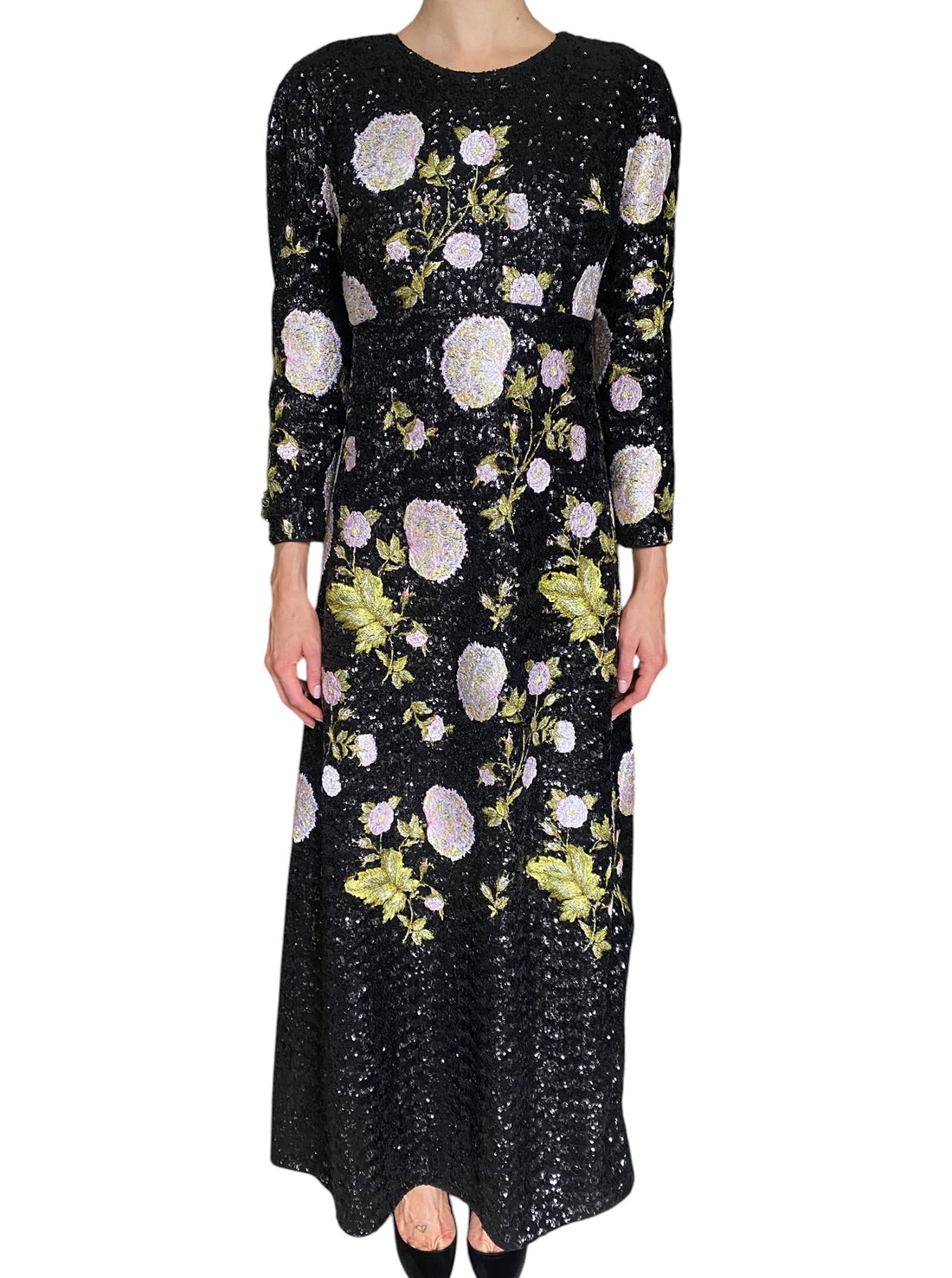 Giambattista Valli Black & Pink Sequinned Floral Embroidered Gown - IT 44 / US 8