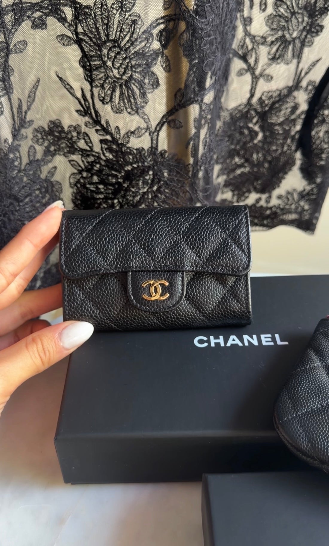 Chanel Black Caviar Quilted Leather Flap Card Holder Wallet