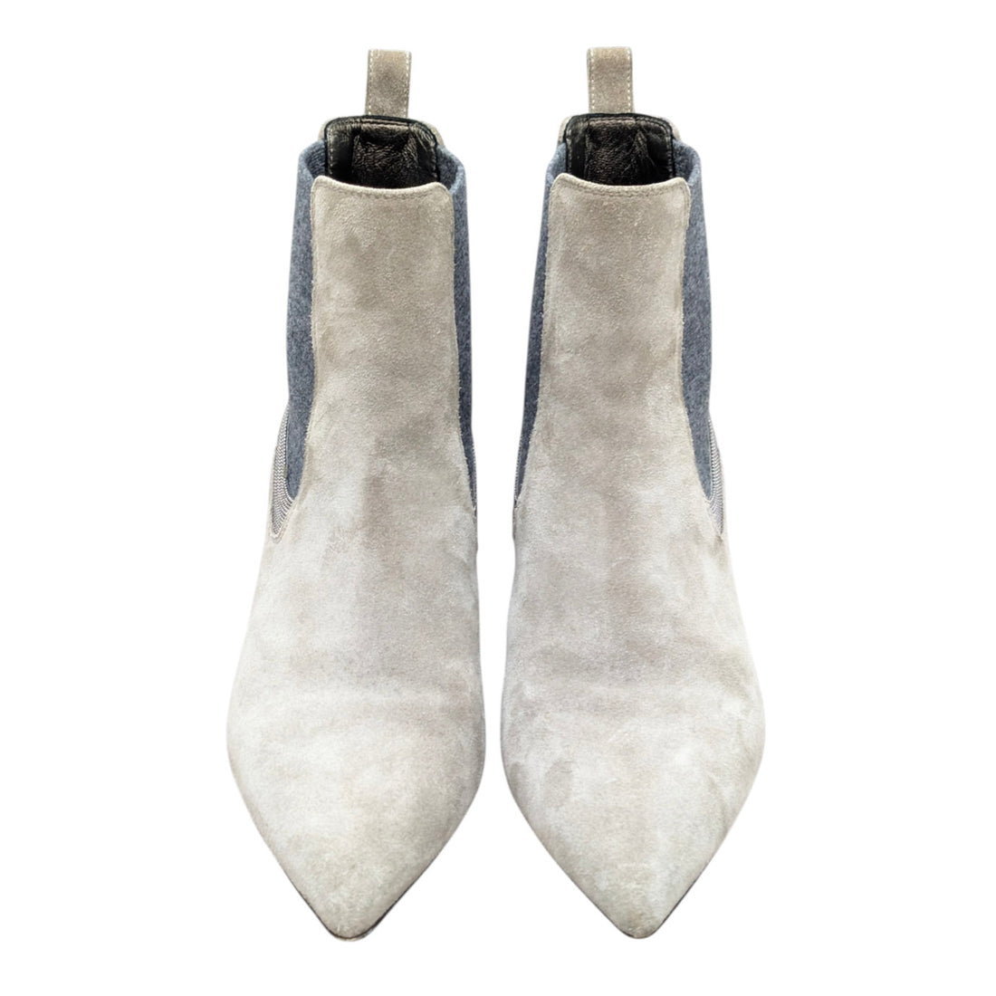 Brunello Cucinelli Grey Suede Monili Pointed Mid Heel Ankle Boot - 36.5
