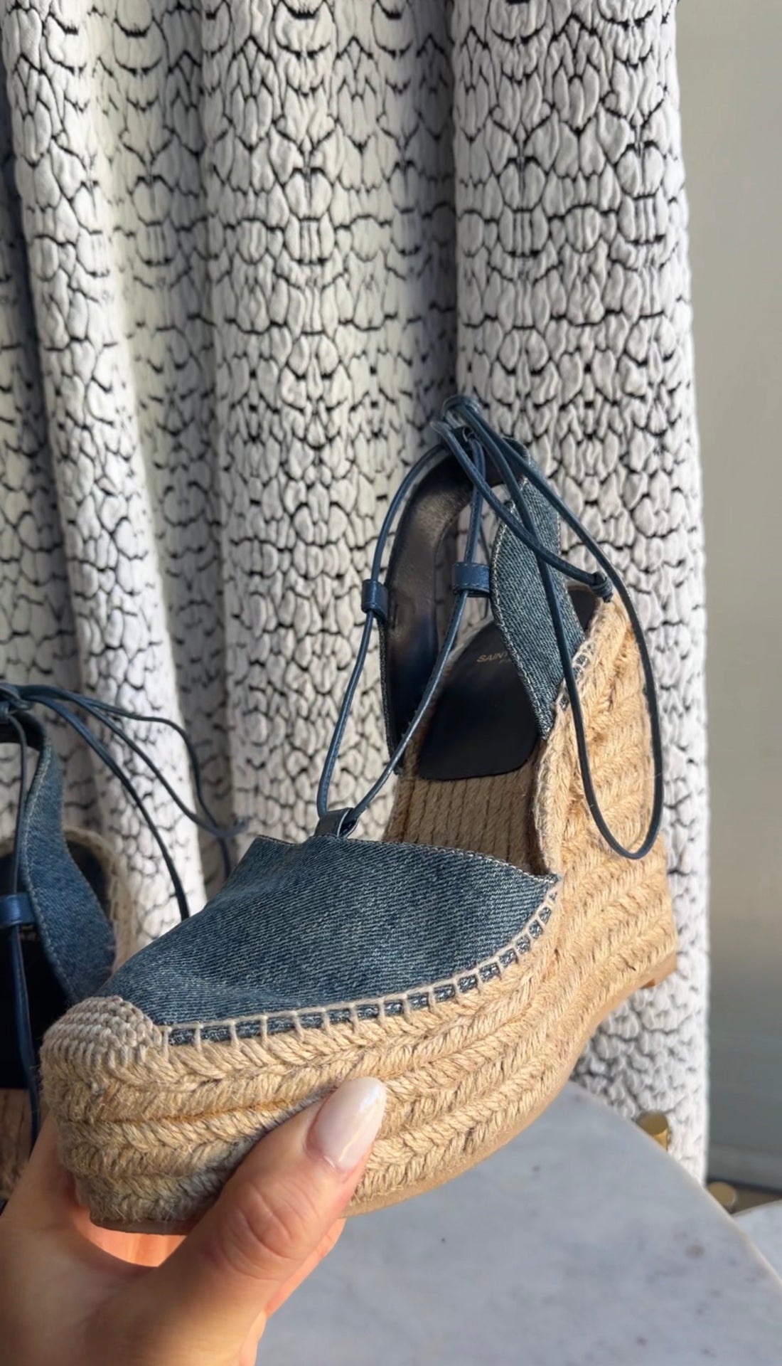 Saint Laurent Blue Denim Platform Espadrille Wedge Sandals - 38