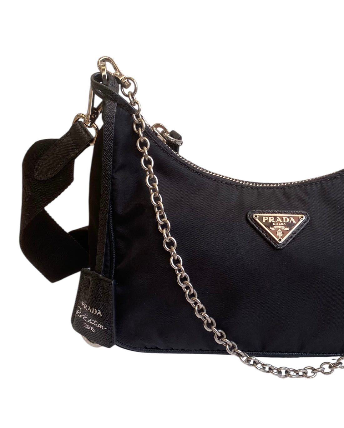Prada Re-Edition 2005 Black Nylon Two-Way Chain Shoulder Crossbody Bag