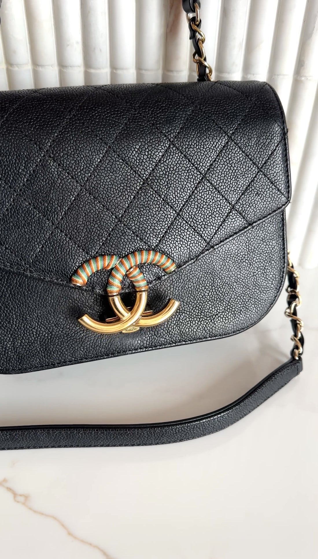 Chanel Black Caviar Leather Coco Curve Cuba Small Two Way Bag