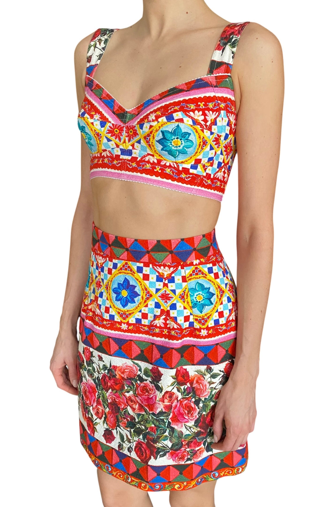 Dolce & Gabbana Multicolour Caretto Floral Printed 2-Piece Bralette and Skirt Set - 40 / US 4