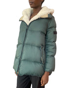 Yves Salomon Army Green & Beige Shearling Down Puffer Coat - 38 / US 6