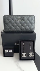 Chanel 19A CC Tweed Embellished Drop Earrings