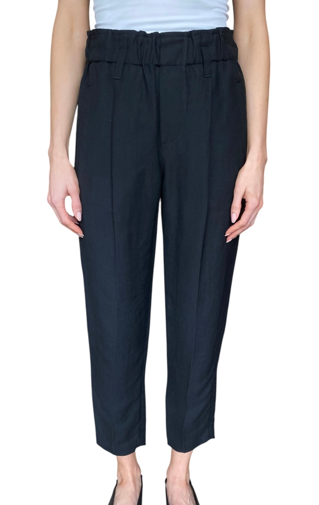 Brunello Cucinelli Black Linen Elastic Waist Slim Trouser - IT 40/ US 4