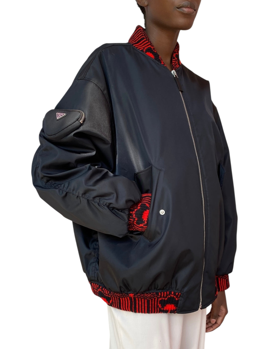 Prada 2021 Black Re-Nylon Knit Bomber Jacket - XS