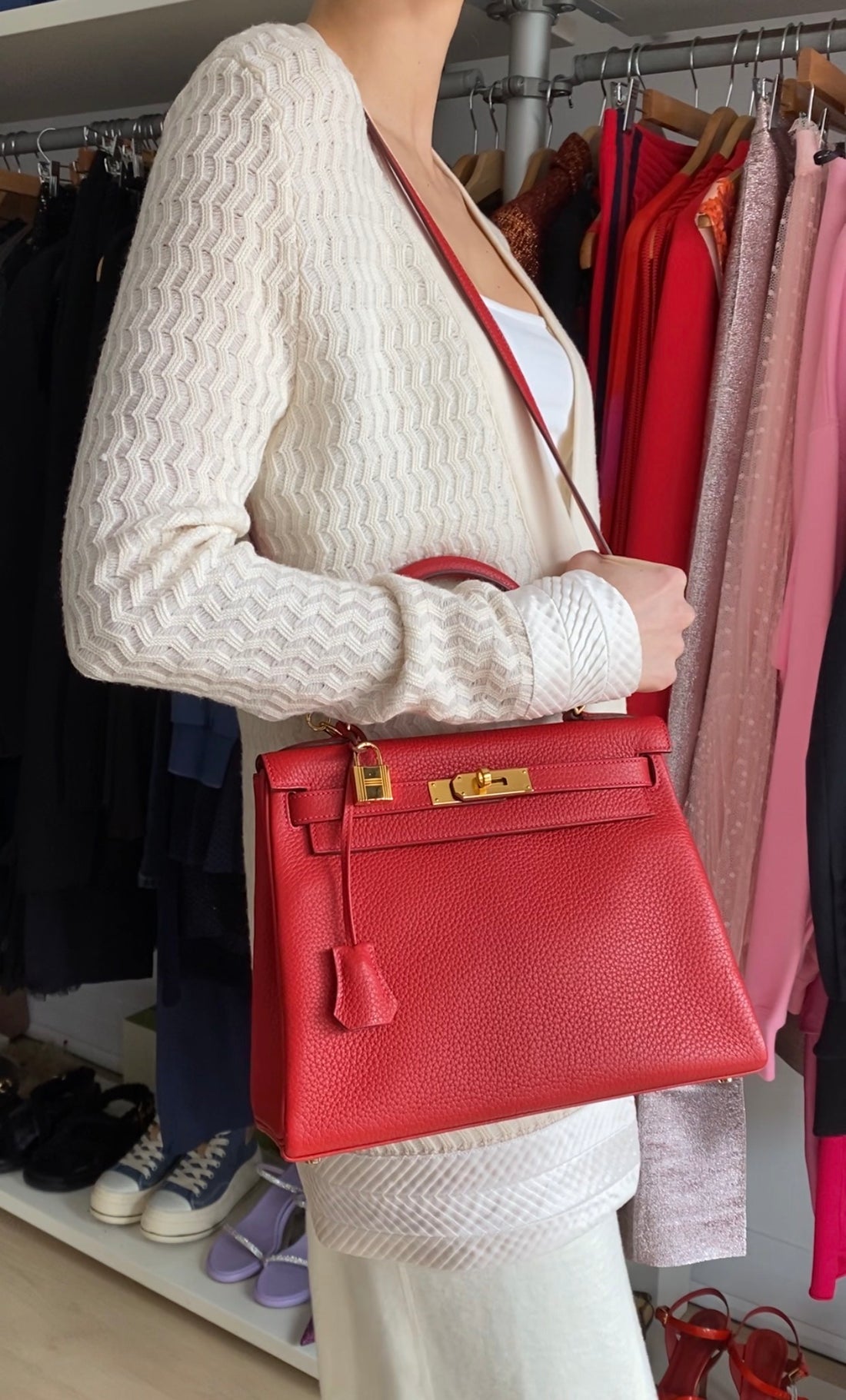 Hermes Red Rouge Casaque Togo Leather Kelly 28 Bag GHW 2022