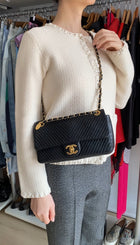 Chanel Surpique Chevron Black Quilted Leather Medium Flap Bag
