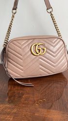 Gucci Marmont Matelasse Taupe Leather Camera Bag