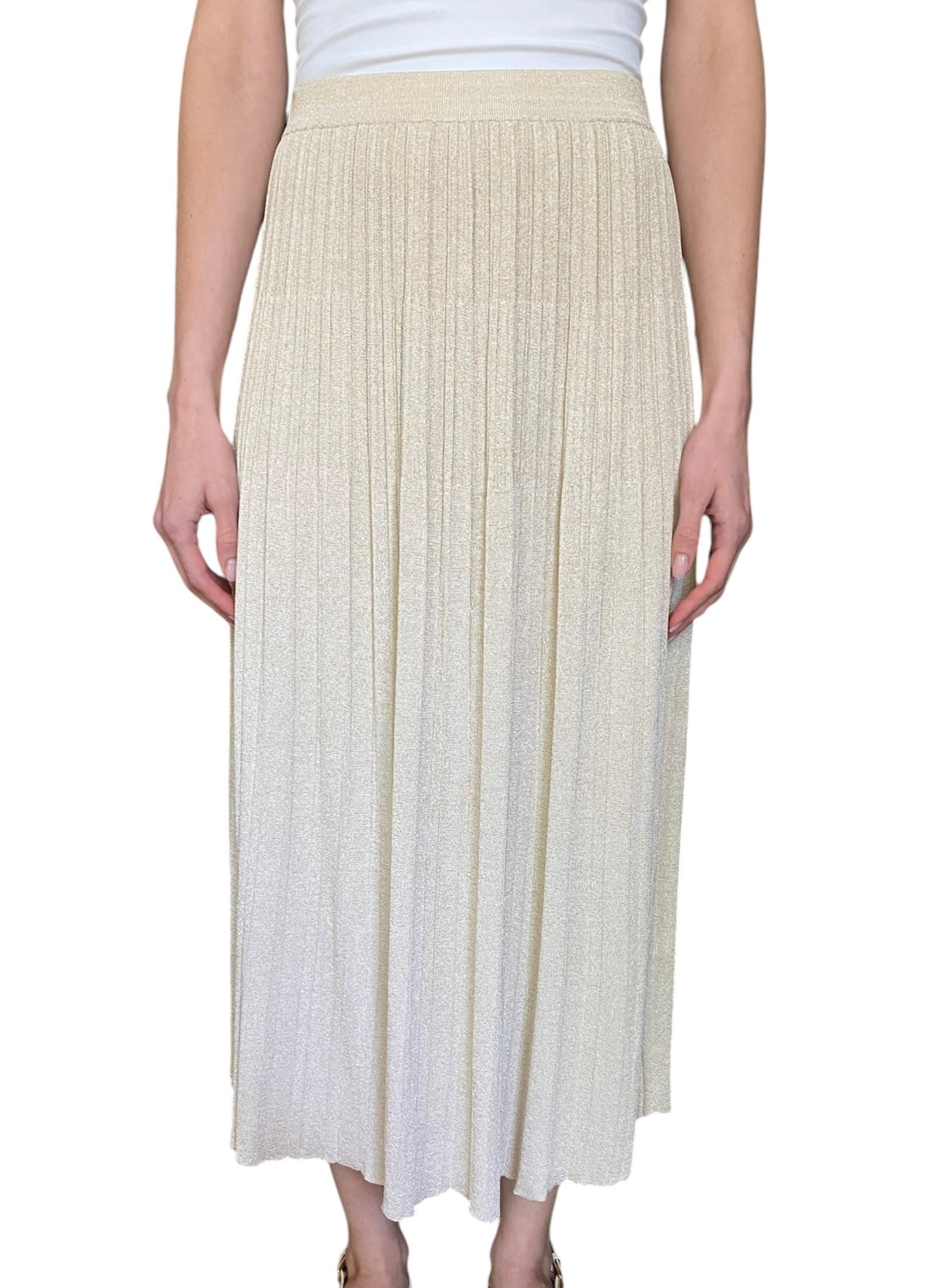 Zimmermann Beige Metallic Pleated Knit Maxi Skirt - 1 / US 4-6