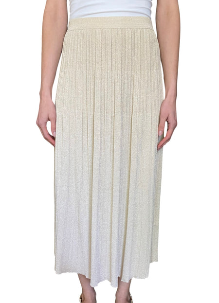 Zimmermann Beige Metallic Pleated Knit Maxi Skirt - 1 / US 4-6