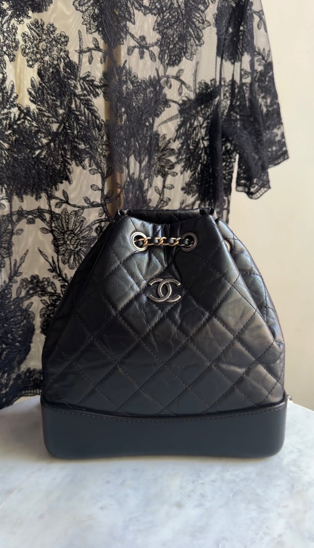 Chanel Black Small Quilted Leather Gabrielle Chain Small Backpack Bag