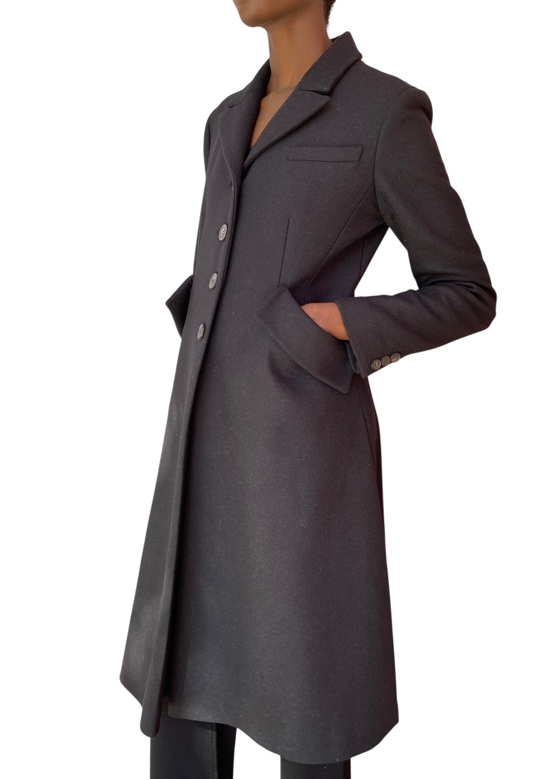 Christian Dior Black Wool Corset Long Coat - FR 40 / US 8