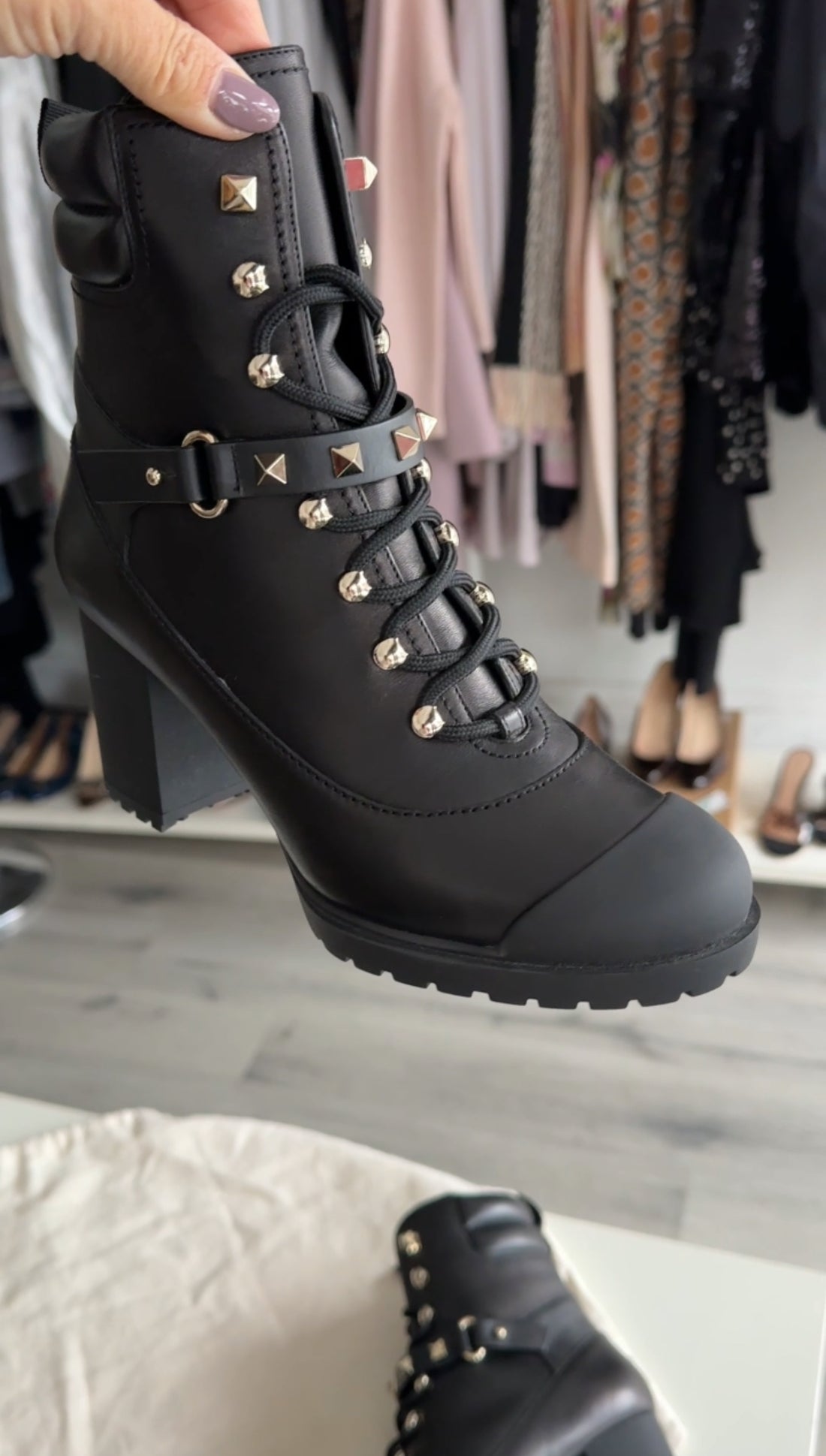 Valentino Rock Stud Black Leather Rubber Ankle Boots - 36.5 / 37