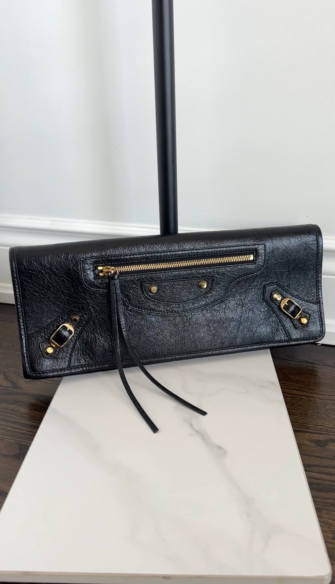 Balenciaga Black Leather East West Long Le City Clutch Bag