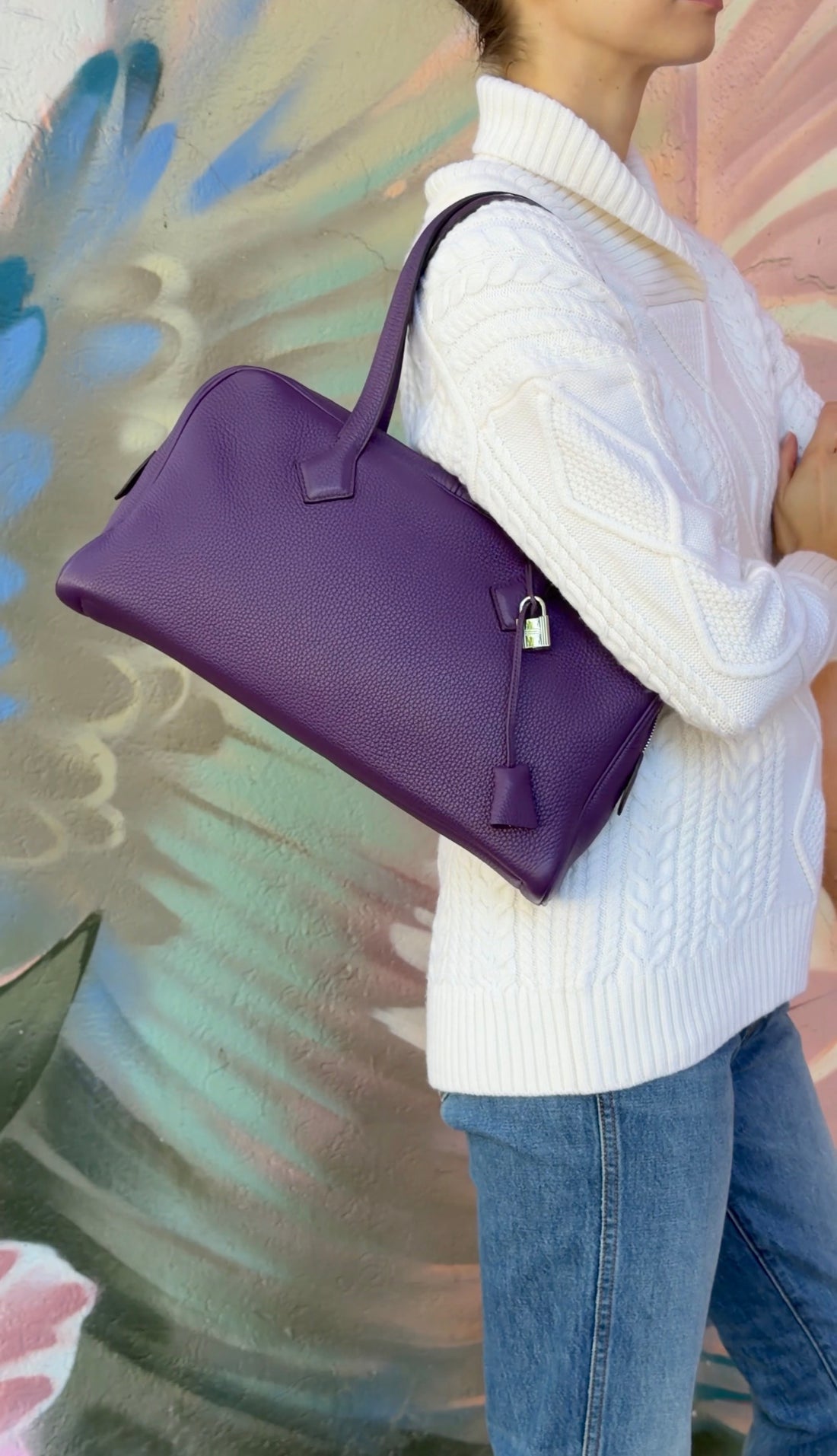 Hermes Clemence Leather Victoria Elan 38 Ultraviolet Bag PHW
