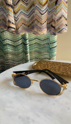 Gianni Versace Gold Black 90s Vintage Medusa Head Round Sunglasses MOD.S65