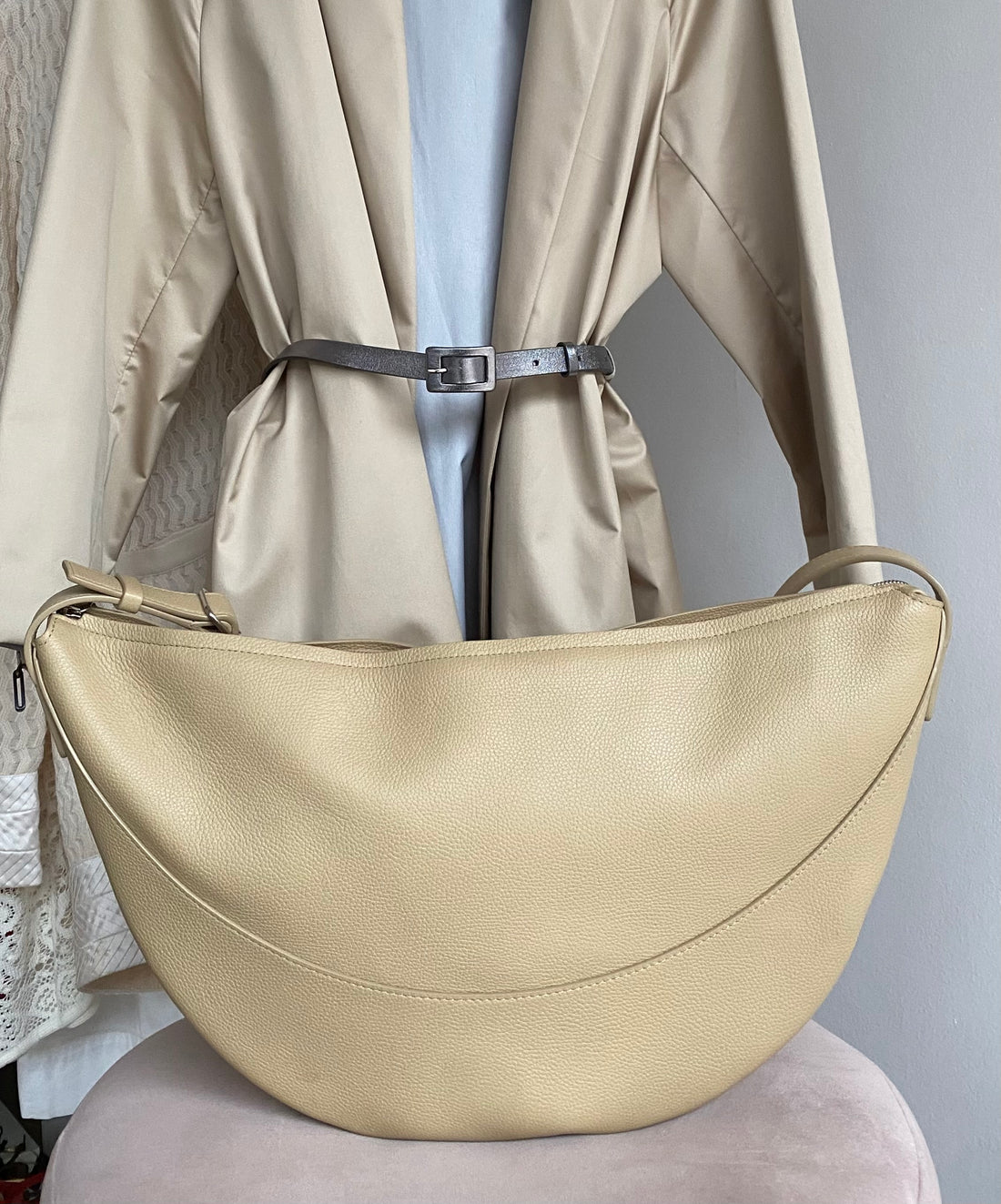 The Row Boulder Beige Leather Jouve Shoulder Bag