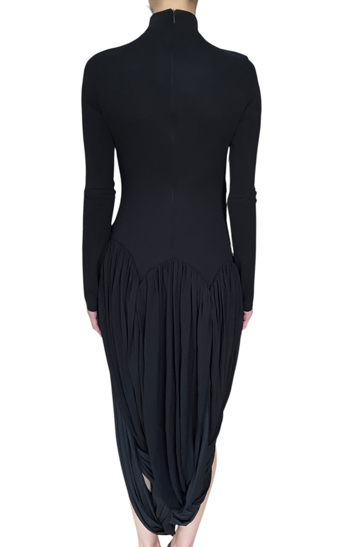 Ferragamo Black Jersey Tulip Hem Mock Neck Gown - 38 / US 2-4